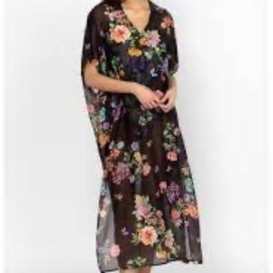 JOHNNY WAS BLACK BUTTERFLY COLLARD KAFTAN COVER UP SIZE 1X ARTSY FESTIVAL